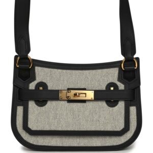 Hermes Jypsiere Mini Black, Ecru Toile H Black Swift Gold Hardware