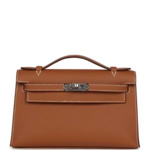 Hermes Kelly Pochette Gold Swift Palladium Hardware
