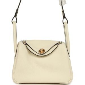 Hermes Mini Lindy II Cream Clemence Gold Hardware
