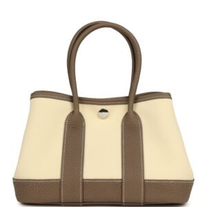 Hermes Garden Party Neo 23 Vanille Toile Officier Canvas and Etoupe Negonda Palladium Hardware