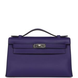 Hermes Kelly Pochette Purple Swift Palladium Hardware