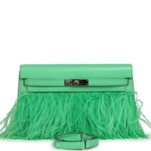 Hermes Kelly Elan Foile Vert Comics Chevre and Ostrich Feather Palladium Hardware