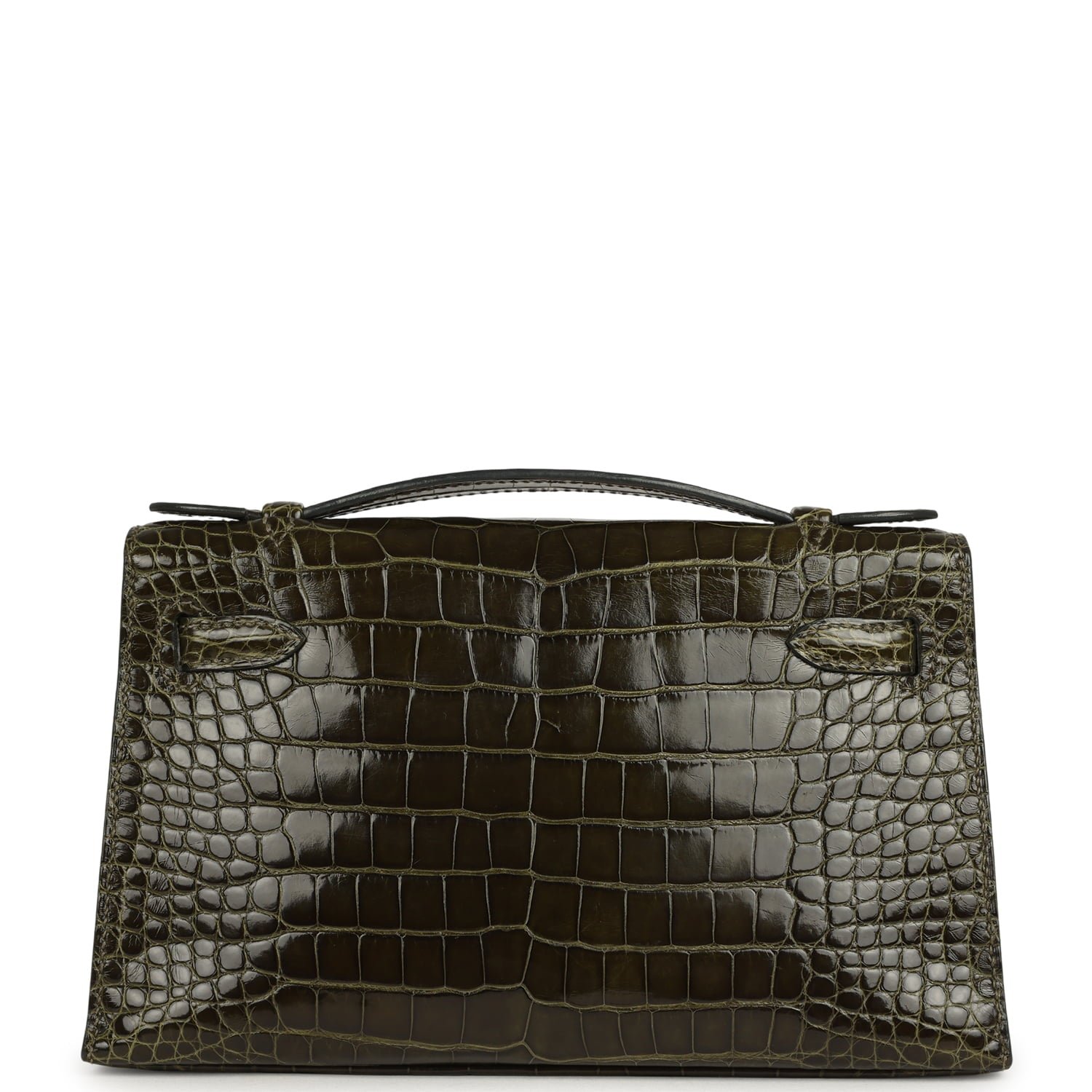 Hermes Kelly Pochette Vert Olive Shiny Alligator Palladium Hardware - Image 4