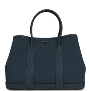 Hermes Garden Party 30 Bleu Tempete Toile Officier Canvas, Negonda Palladium Hardware