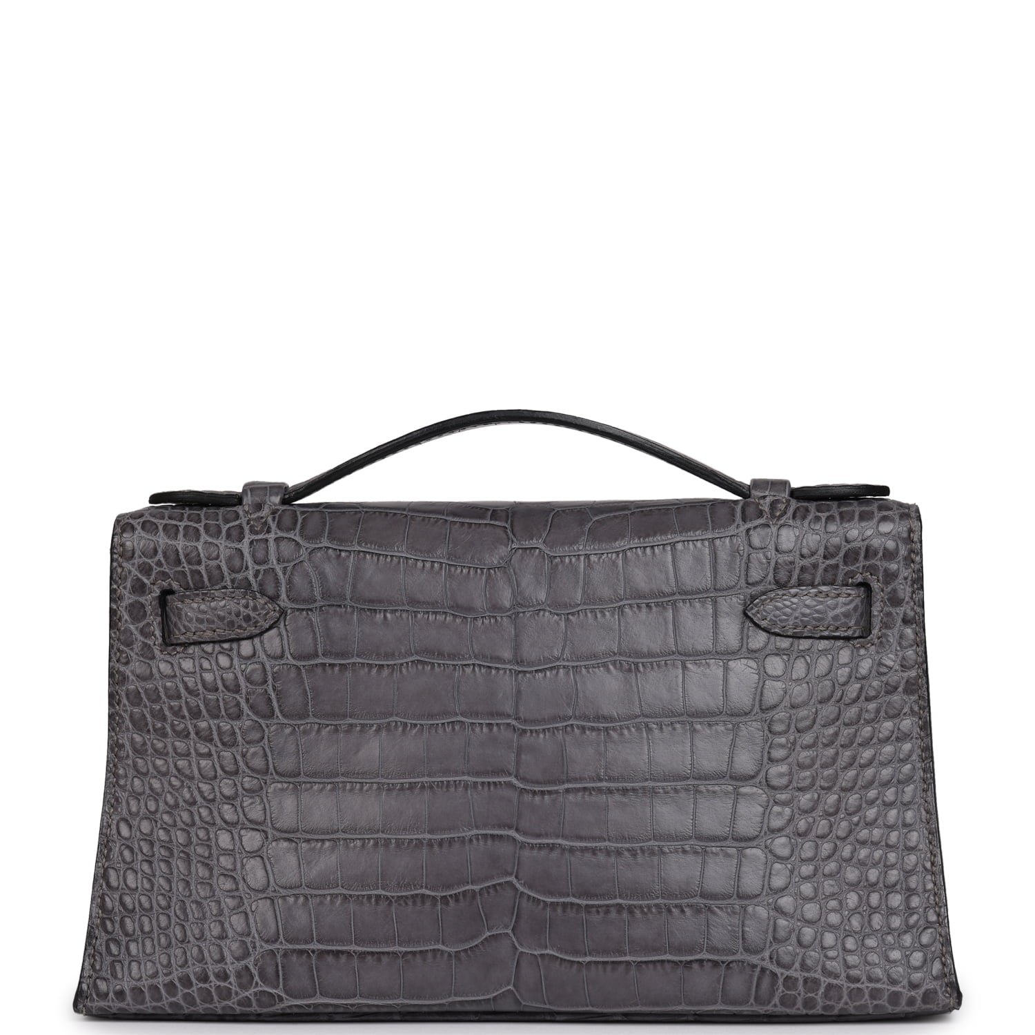 Hermes Kelly Pochette Gris Paris Matte Alligator Gold Hardware - Image 4