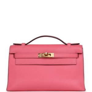 Hermes Kelly Pochette Rose Azalee Swift Gold Hardware