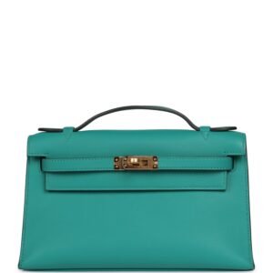 Hermes Kelly Pochette Vert Verone Swift Gold Hardware