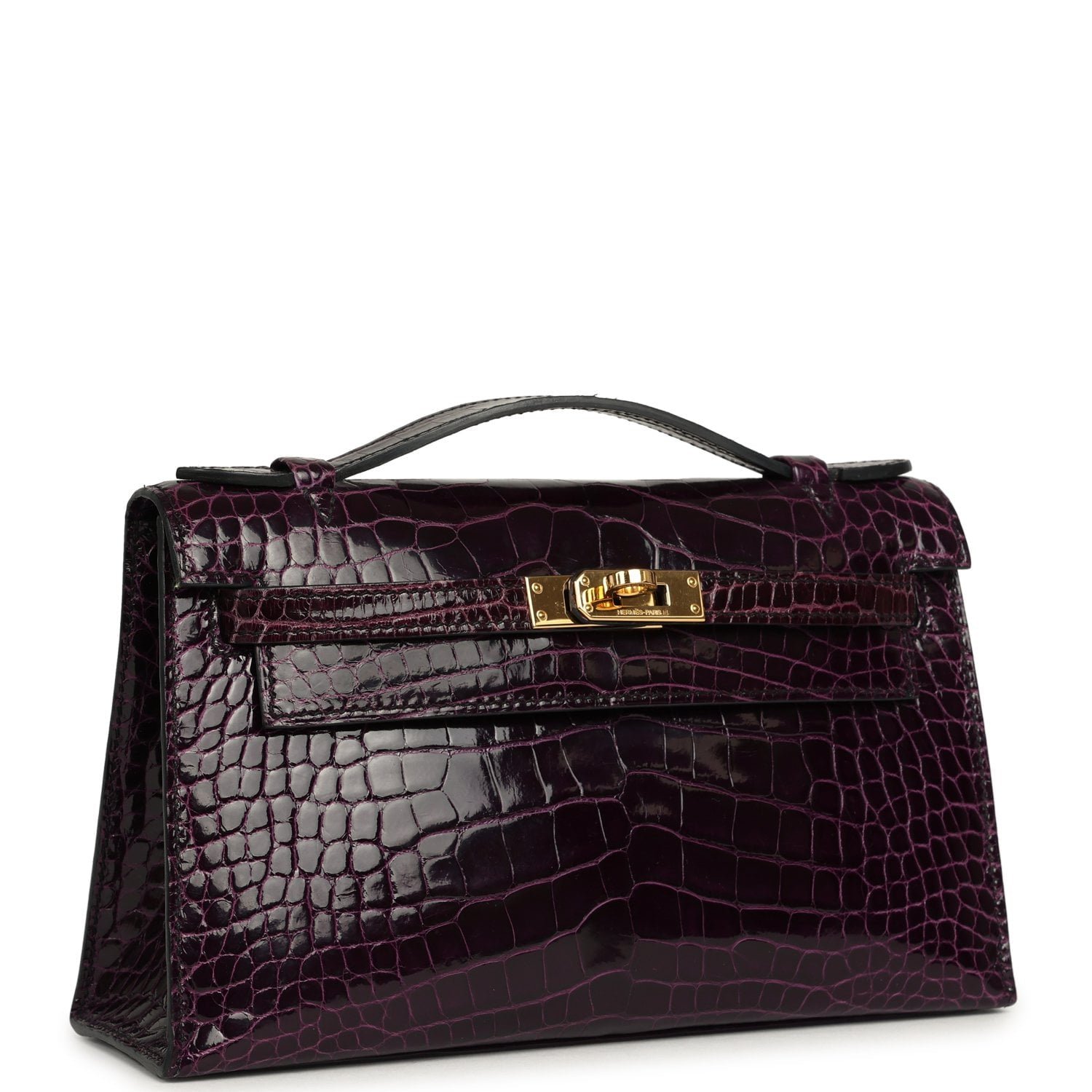 Hermes Kelly Pochette Aubergine Shiny Alligator Gold Hardware - Image 2
