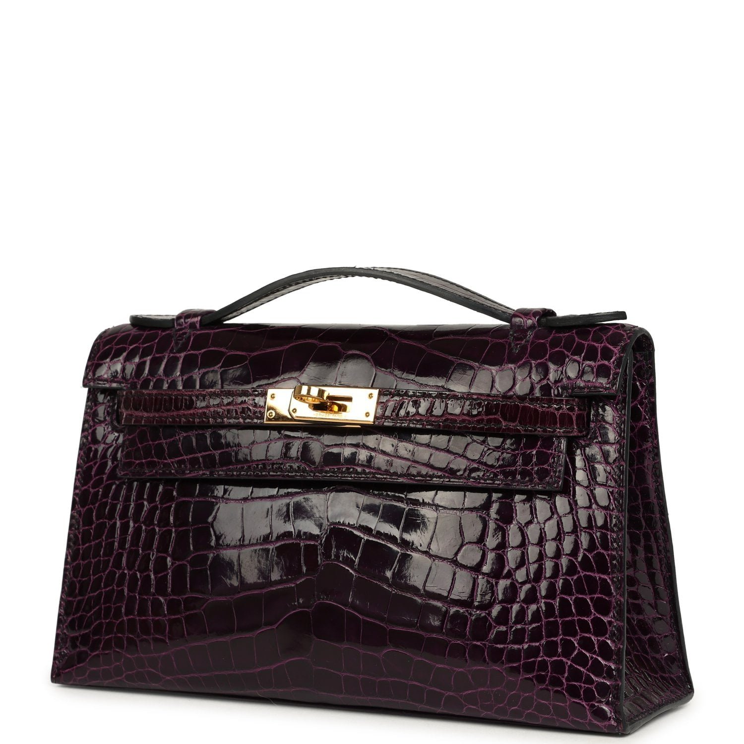 Hermes Kelly Pochette Aubergine Shiny Alligator Gold Hardware - Image 5