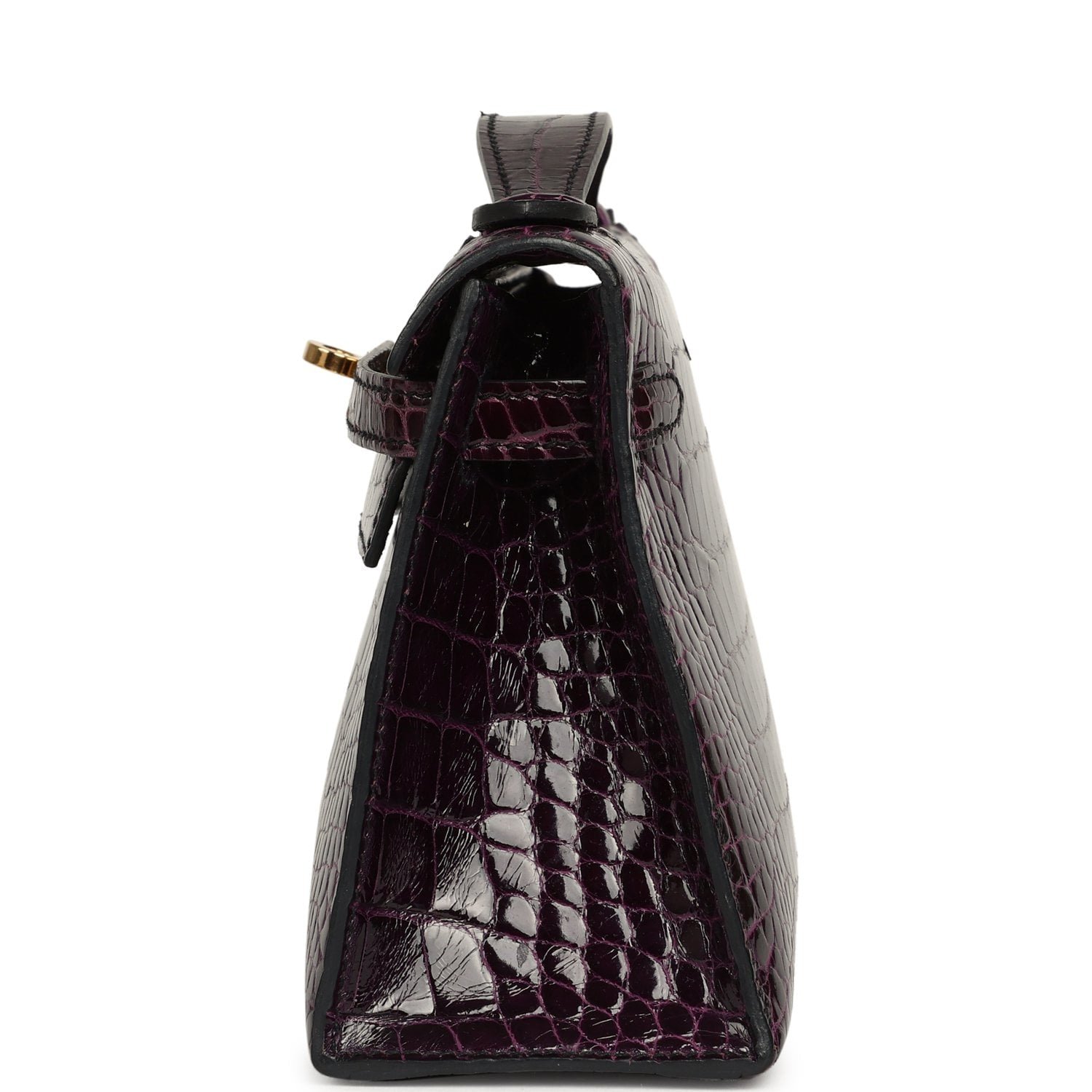 Hermes Kelly Pochette Aubergine Shiny Alligator Gold Hardware - Image 3