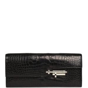 Hermes Verrou Clutch Black Matte Alligator Mississippiensis Palladium Hardware