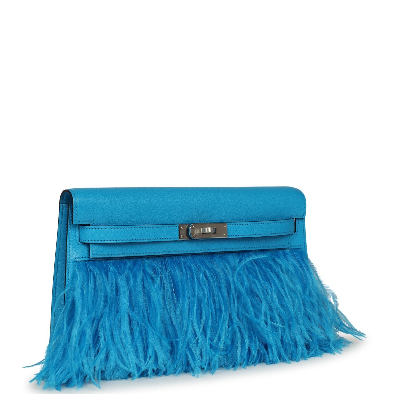 Hermes Kelly Elan Foile Bleu Frida Chevre Chamkila and Ostrich Feathers Palladium Hardware - Image 2