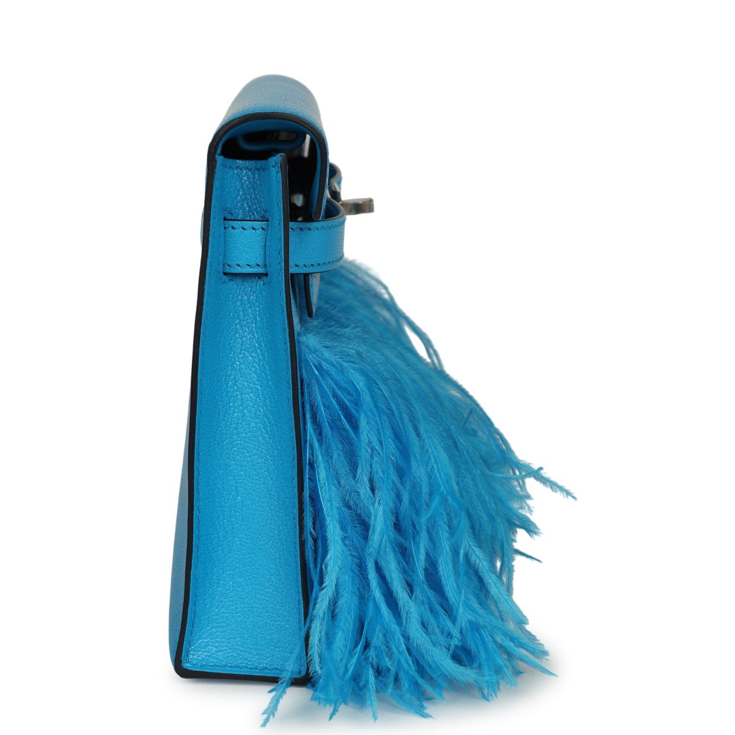 Hermes Kelly Elan Foile Bleu Frida Chevre Chamkila and Ostrich Feathers Palladium Hardware - Image 3