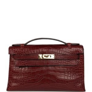 Hermes Kelly Pochette Bordeaux Matte Alligator Mississippiensis Permabrass Hardware