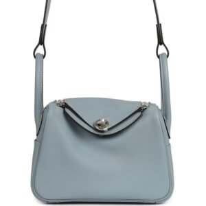 Hermes Mini Lindy II Bleu Lin Swift Palladium Hardware