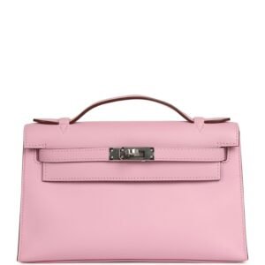 Hermes Kelly Pochette Mauve Sylvestre Swift Palladium Hardware