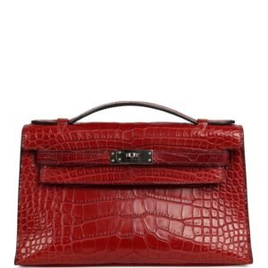 Hermes Kelly Pochette Rouge H Matte Alligator Mississippiensis Palladium Hardware