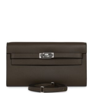 Hermes Kelly Wallet To Go Vert Loden Evercolor Palladium Hardware