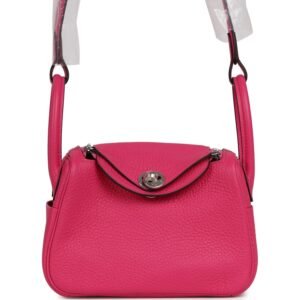 Hermes Mini Lindy Rose Shocking Clemence Palladium Hardware