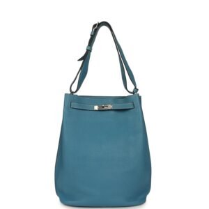 Hermes So Kelly 26 Blue Jean Clemence Palladium Hardware