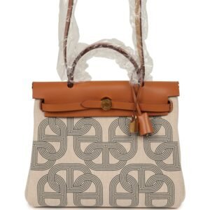 Hermes Herbag Zip PM 31 "Circuit 24" Naturel, Ecru-Gris Meyer Toile H Plume Canvas, Naturel Hunter Gold Hardware