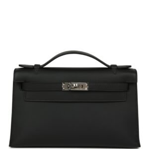 Hermes Special Order (HSS) Kelly Pochette Black Verso Swift Palladium Hardware (MAC-H-FBSLG-260901-1-CL)