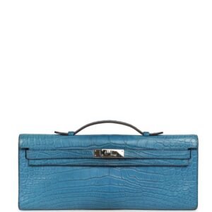 Hermes Kelly Cut Bleu Mykonos Matte Alligator Palladium Hardware