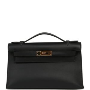 Hermes Kelly Pochette Black Swift Rose Gold Hardware