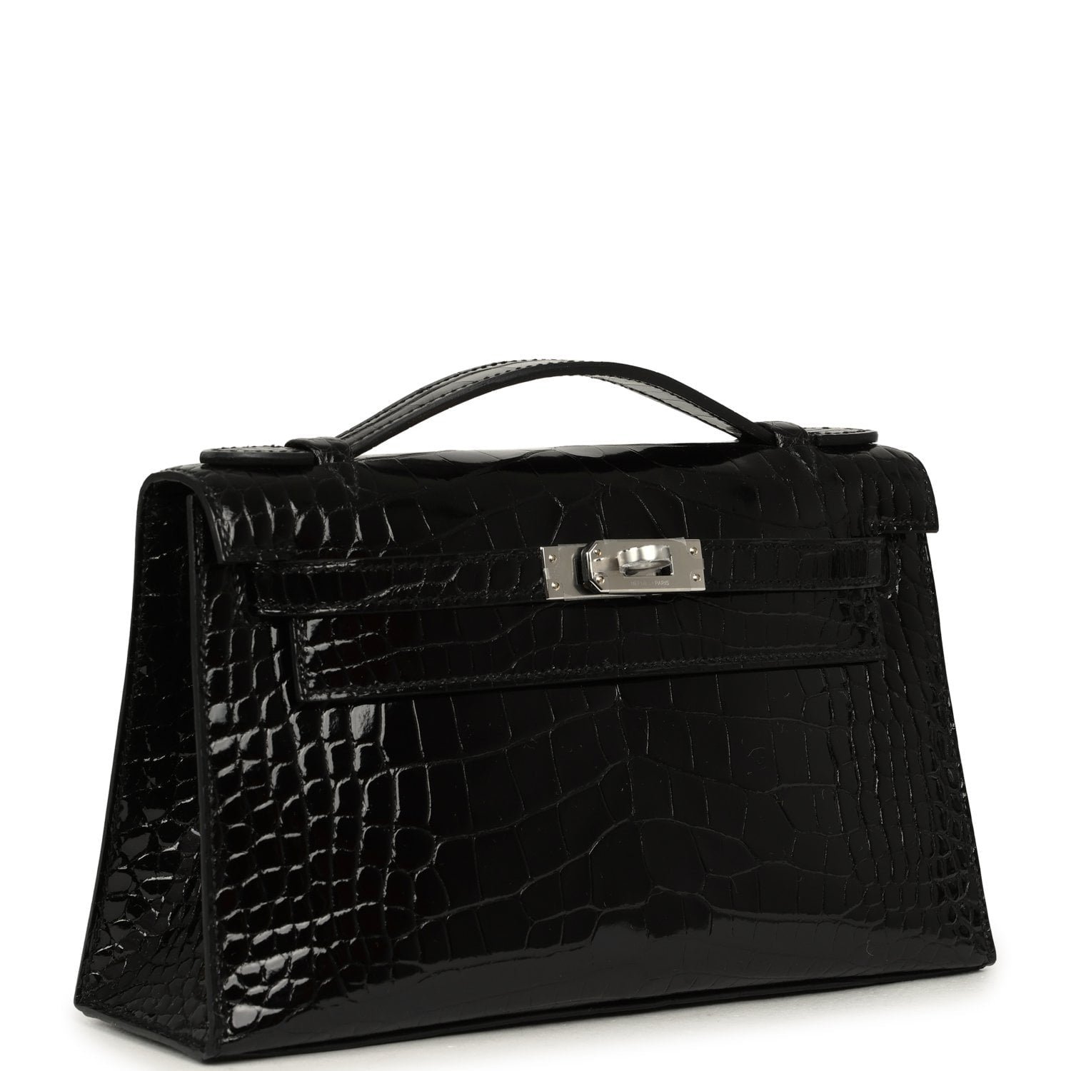 Hermes Special Order (HSS) Kelly Pochette Black Verso Shiny Alligator Palladium Hardware - Image 2