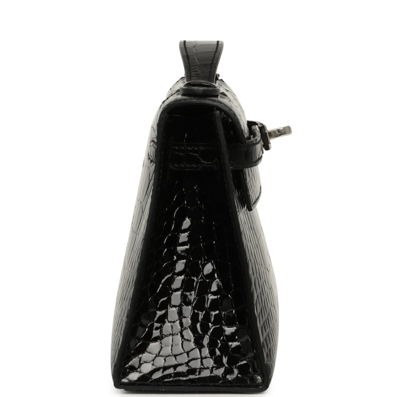 Hermes Special Order (HSS) Kelly Pochette Black Verso Shiny Alligator Palladium Hardware - Image 3