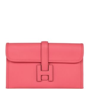 Hermes Jige Duo Clutch Rose Azalee Swift Palladium Hardware