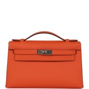 Hermes Kelly Pochette Tangerine Swift Palladium Hardware