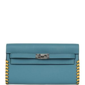 Hermes Kelly To Go Tressage Wallet Blue Jean Epsom, Sun Swift Palladium Hardware