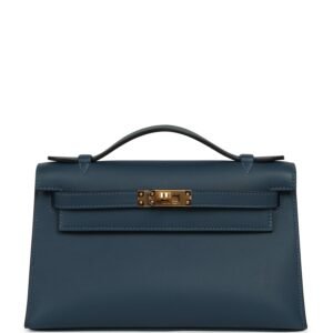 Hermes Kelly Pochette Bleu de Prusse Swift Gold Hardware