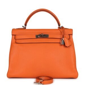 Hermes Kelly Retourne 32 Orange Togo Palladium Hardware