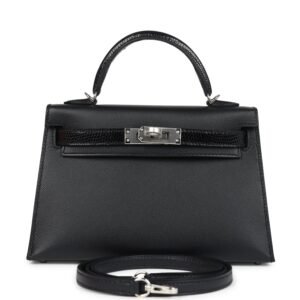 Hermes Kelly Sellier 20 Black Madame and Shiny Varanus Lizard Touch Palladium Hardware