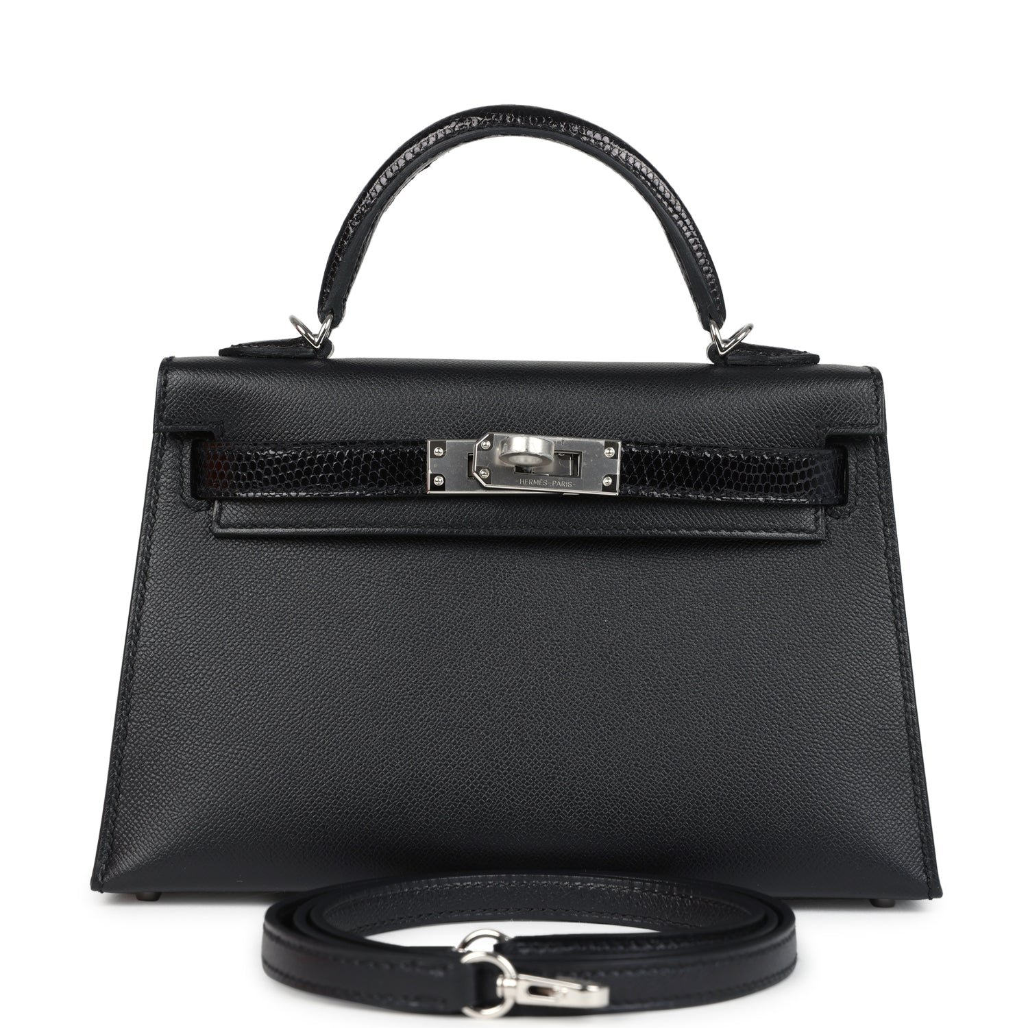 Hermes Kelly Sellier 20 Black Madame and Shiny Varanus Lizard Touch Palladium Hardware
