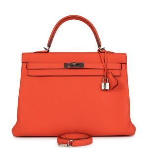 Hermes Kelly Retourne 35 Orange Poppy Togo Palladium Hardware