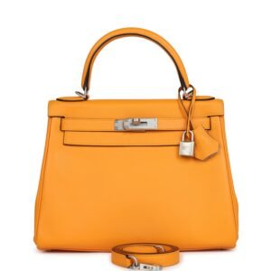 Hermes Special Order (HSS) Kelly Retourne 28 Jaune D'Or Swift Brushed Palladium Hardware