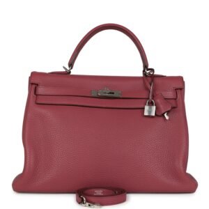 Hermes Retourne Kelly 35 Bois De Rose Clemence Palladium Hardware