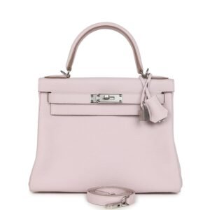 Hermes Kelly Retourne 28 Mauve Pale Clemence Palladium Hardware
