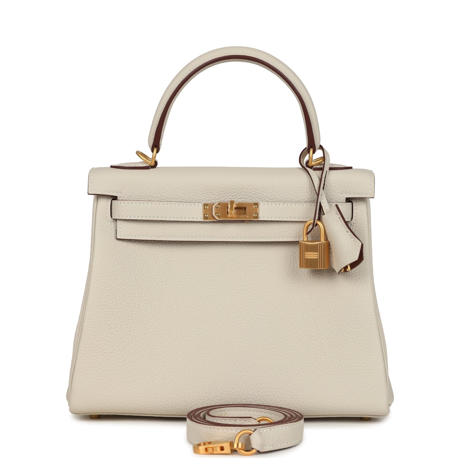 Hermes Special Order (HSS) Kelly Retourne 25 Craie Verso Togo Brushed Gold Hardware