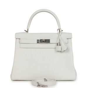 Hermes Kelly Retourne 28 White Clemence Palladium Hardware
