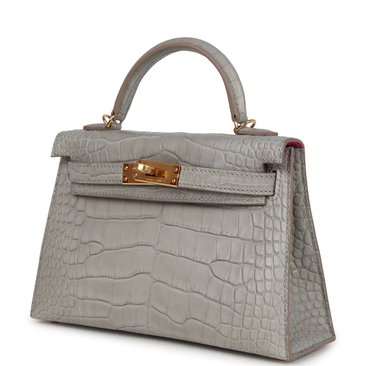 Hermes Special Order (HSS) Kelly Sellier 20 Gris Perle Verso Matte Alligator Gold Hardware - Image 5