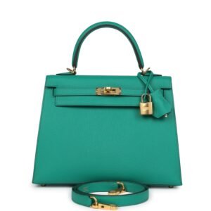 Hermes Kelly Sellier 25 Vert Jade Epsom Gold Hardware