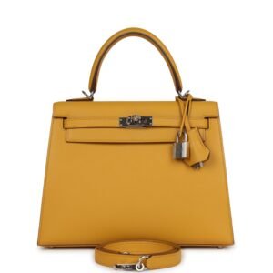 Hermes Kelly Sellier 25 Jaune Ambre Epsom Palladium Hardware