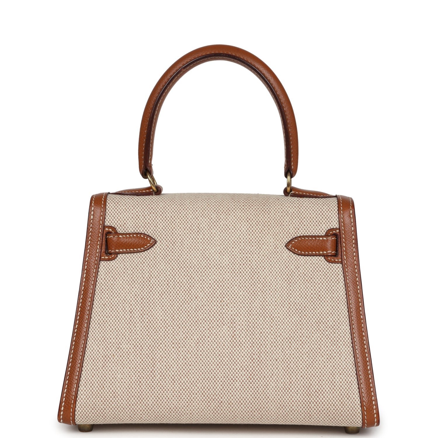 Vintage Hermes Kelly Sellier 20 Gold Courchevel and Ecru-Beige Toile H Canvas Gold Hardware - Image 4