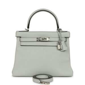 Hermes Kelly Retourne 28 Bleu Pale Clemence Palladium Hardware