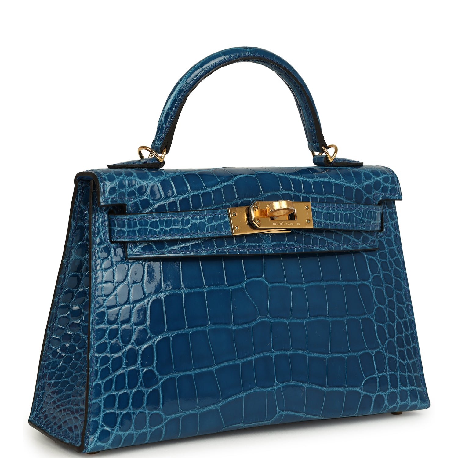 Hermes Kelly Sellier 20 Bleu Mykonos Shiny Alligator Gold Hardware - Image 2