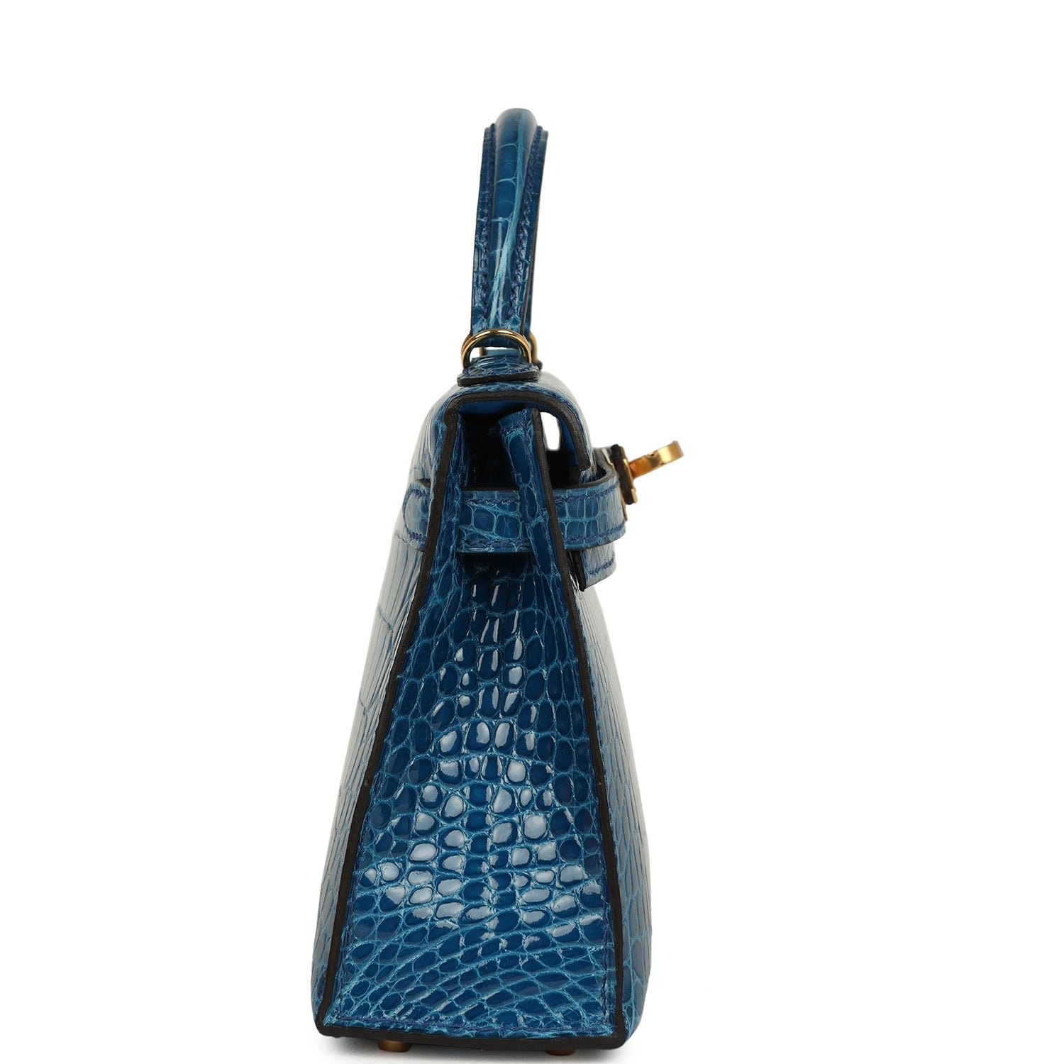 Hermes Kelly Sellier 20 Bleu Mykonos Shiny Alligator Gold Hardware - Image 3